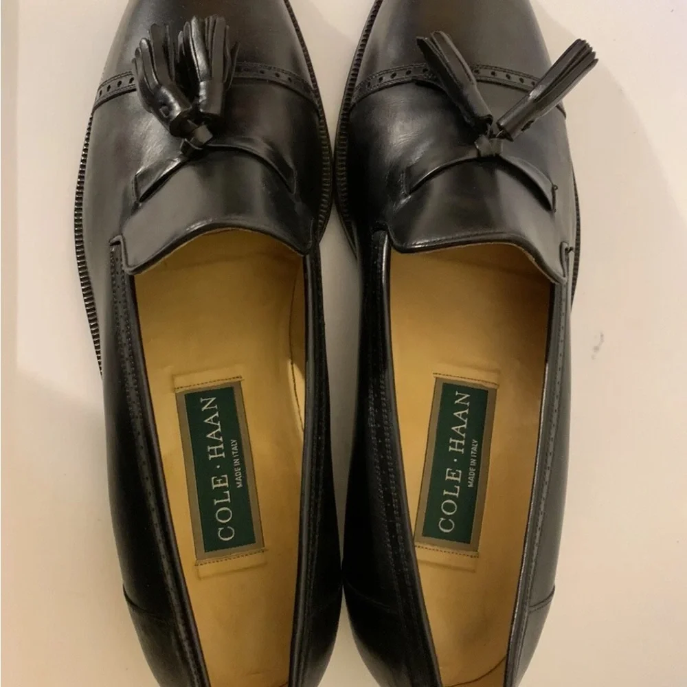 Cole Haan Black Cap-Toe Tassel‎ Loafers Mens Sz 10M Made in Italy